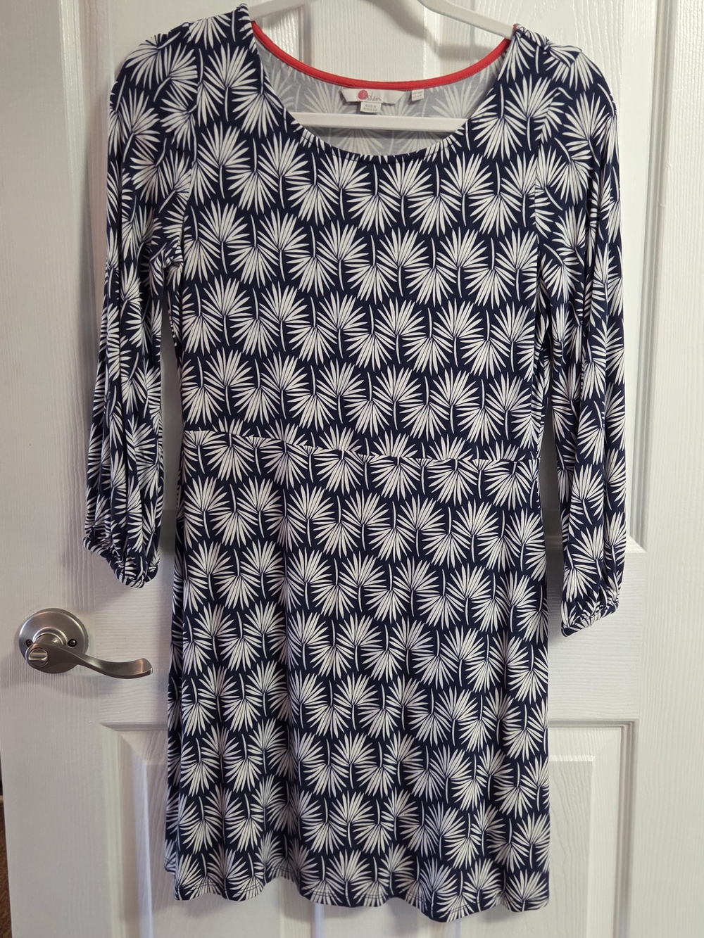 Boden Navy and White Long-Sleeve Printed A-Line Dress